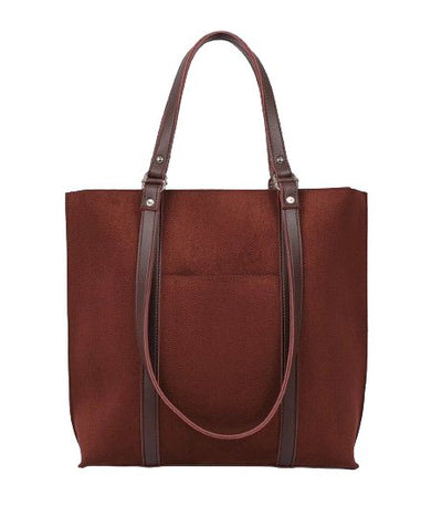 Dark Brown Suede Double-Handle Tote